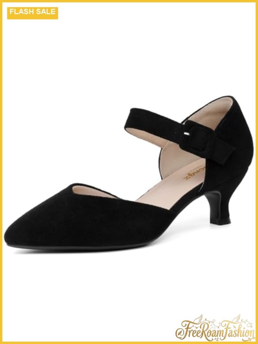 Women's Kitten Heel Pointed Toe Ankle Strap Buckle Pump Dress Shoes